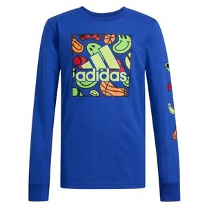 adidas Boys Long Sleeve Smiley Face Sports Balls Athletic Tee Shirt